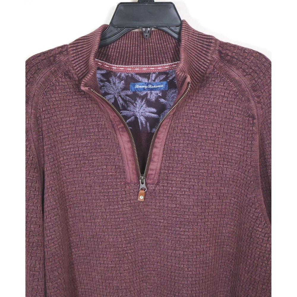 Tommy Bahama Sweater Quarter Zip Men Size XL Purple‎ Basketweave  Elbow Patches - Picture 3 of 9